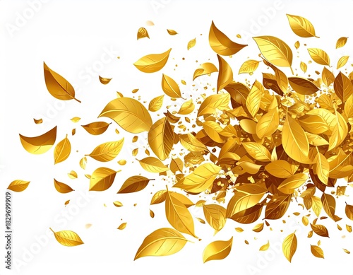 Golden leaves exploding, a graphic design