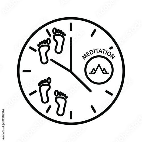 Minimalist line art icon depicting a person meditating under a starry night sky with clouds and sleep symbols