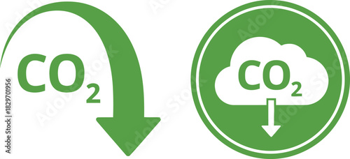 Co2 reduction green arrows and cloud silhouette