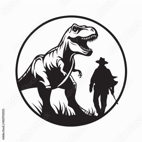 Hunter and T-Rex Silhouette Vector Design on white background