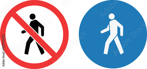 Pedestrian prohibition and permitted signs silhouette