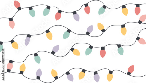Colorful christmas lights garland on white background