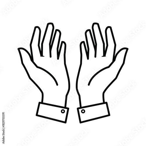 Outline icon of two open hands with cuffs facing upwards, isolated on