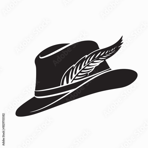 Silhouette of German hunting hat with feather Logo Vector on white background 
