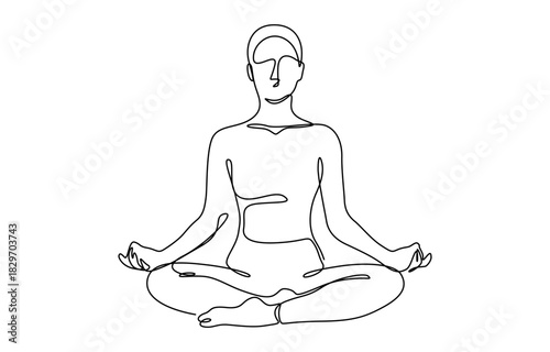 Continuous one line drawing of Woman sitting in lotus pose yoga vector illustration. Isolated on transparent background