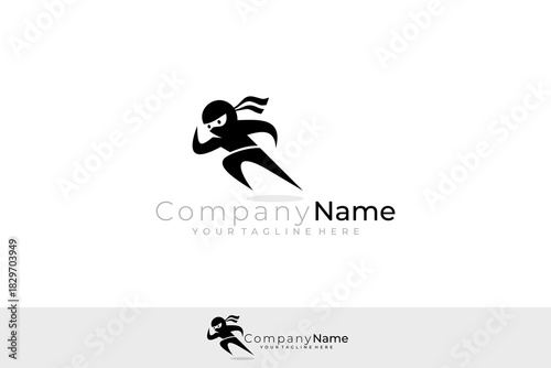logo of a ninja running fast and precisely, black color