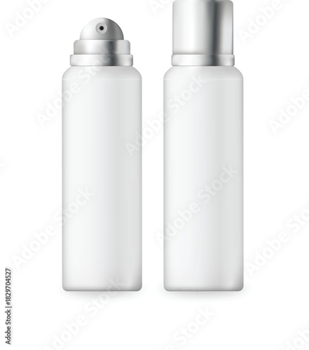White Aerosol Spray Bottle Mockup – Realistic Cosmetic and Deodorant Can Vector