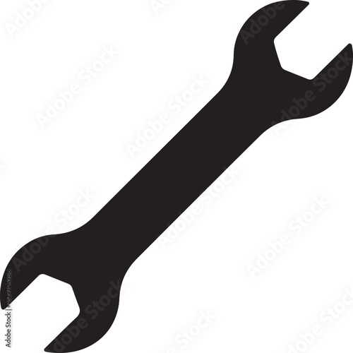 Black wrench tool vector illustration for mechanical repairs construction and industrial maintenance projects