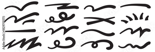 Red squiggle brush scribble underline. Marker pen emphasis highlight red swoosh stroke. Vector swoosh brush underline set for accent, marker emphasis squiggle element. Vector stock illustration 