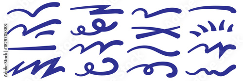 Red squiggle brush scribble underline. Marker pen emphasis highlight red swoosh stroke. Vector swoosh brush underline set for accent, marker emphasis squiggle element. Vector stock illustration 