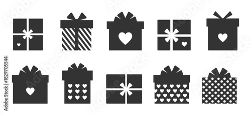 Black silhouettes of gift boxes on a white background. Vector illustration