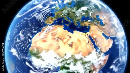 Stunning Earth Globe Rotating in Space, Showing Continents and Oceans.