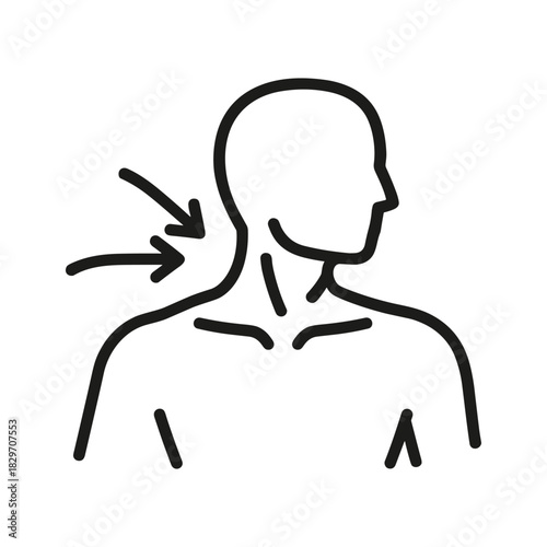 Human Neck Pain or Sore Throat Line Icon with Arrows