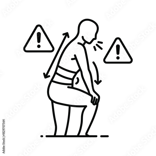 Back pain and posture warning: Person bending forward with discomfort