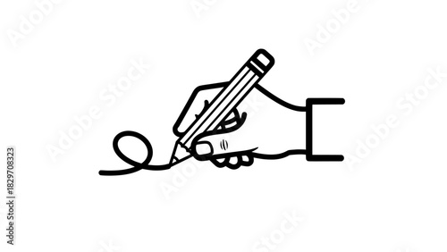 Hand drawing line art with pencil, creating a continuous flow on paper, artistic creation, and writing concept