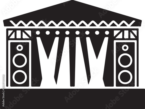 Concert stage vector outline with spotlights and large speakers ready for a live music event.