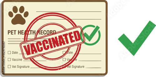 Pet Health Certificate Vector Illustration with Veterinary Doctor and Animal Care Documentation for Pet Care and Health Concept