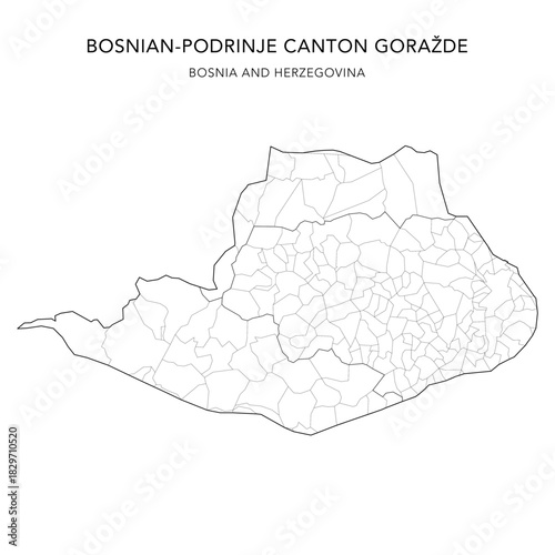 Vector Map of Bosnian-Podrinje Canton Goražde (Bosansko-Podrinjski Kanton Goražde) with Settlements (Naselja), Cities and Municipalities - FBiH, Bosnia and Herzegovina 2025