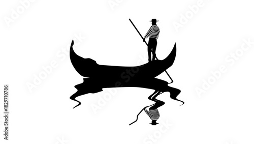 Venice Gondola Ride ,b lack isolated silhouette