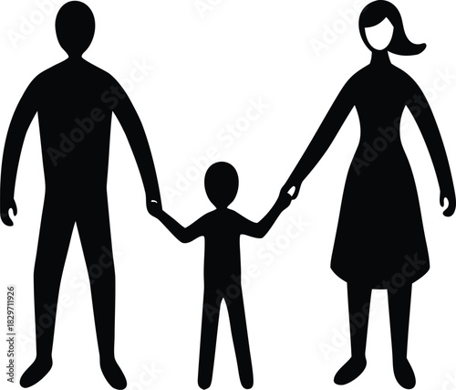 A family of three holding hands together happily Iconic representation silhouette vector illustration