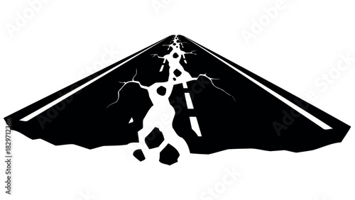 Cracked road silhouette vector illustration of damaged pavement