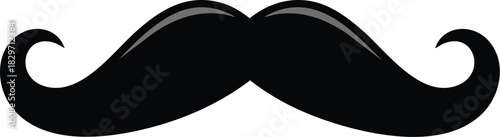 Bold Black Handlebar Mustache Icon with Swirling Ends on White Background
