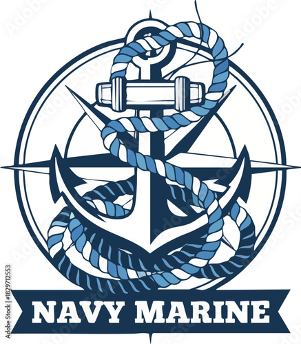 Classic Nautical Anchor and Compass Rose Emblem with Rope Detail