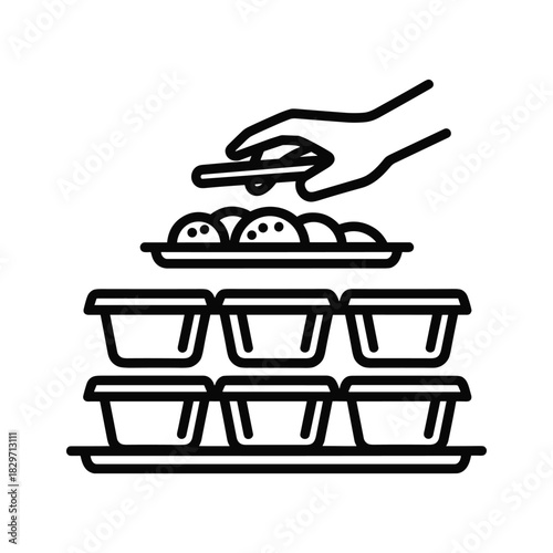 Hand Serving Food Portions into Individual Containers