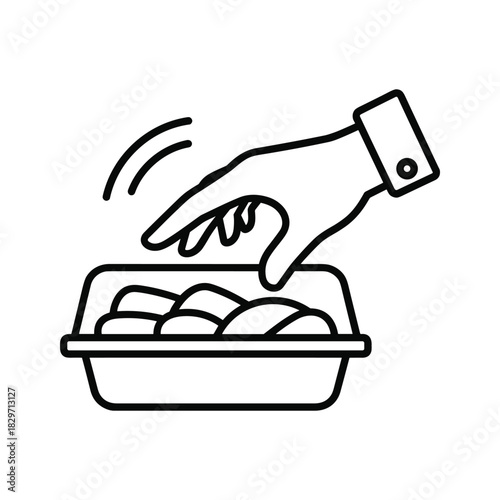 Hand taking food from a takeaway container icon