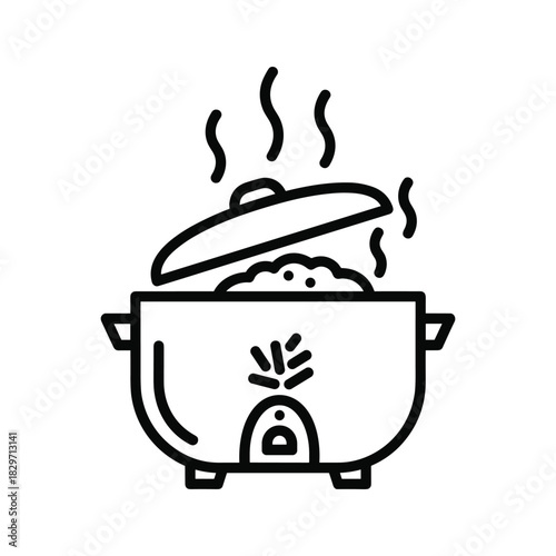 Rice Cooker with Steam Line Icon
