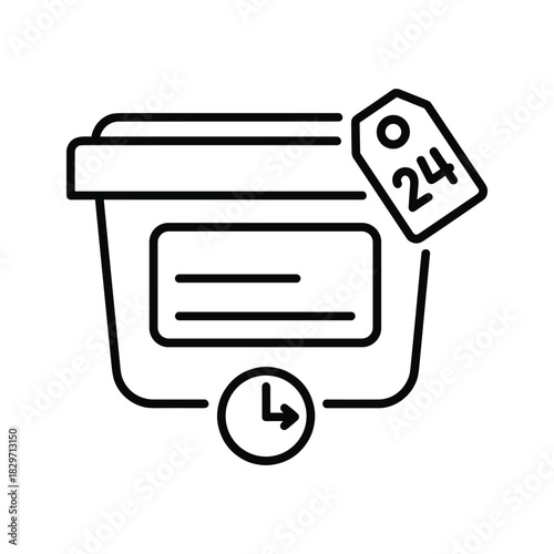 24-Hour Delivery Service or Express Shipping Box Outline Icon