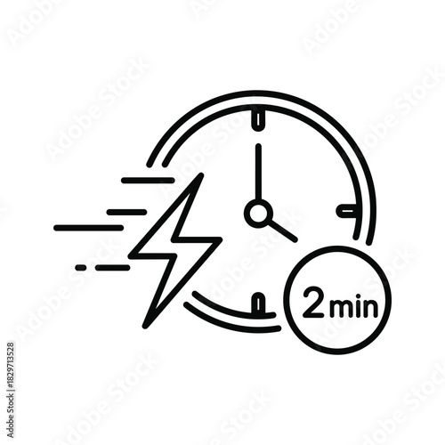 Fast time delivery concept with clock, lightning bolt, and two minutes