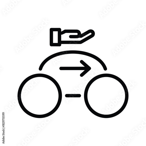 Hand guiding a twostep process or data transfer icon