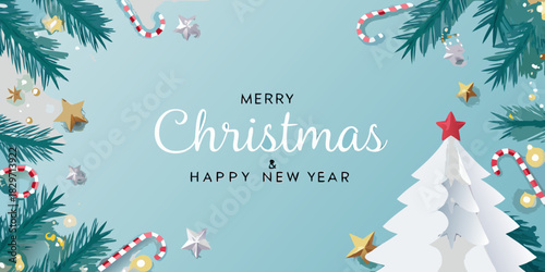 Merry christmas and happy new year greeting with festive decorations