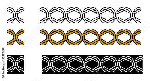 Nautical Knot Seamless Pattern Decorative Frame Border Ornament Vector Illustration Set