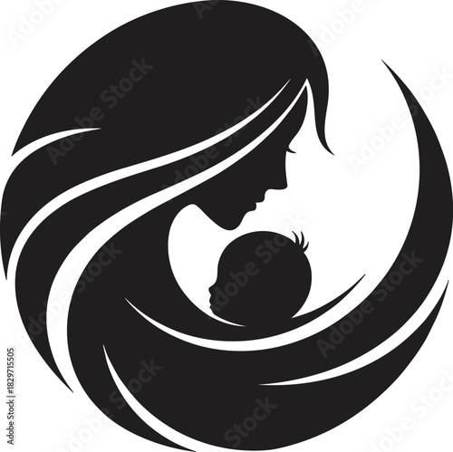 Silhouette of Mother and Baby, Love and Care Symbol, Motherhood Logo Design, Family Bond, Parenting Concept Vector Illustration