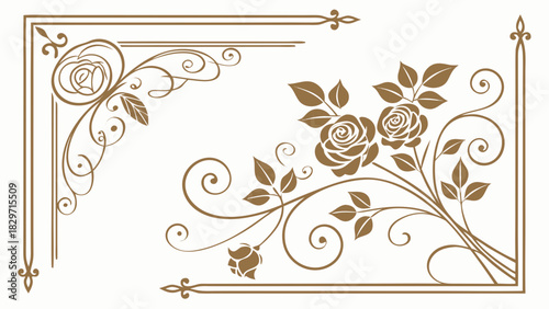 Elegant floral corner design with roses and decorative border elements in sepia tone aesthetic style