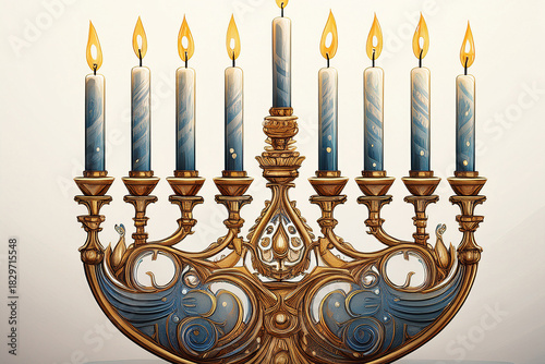 Beautiful Menorah With Lit Candles for Celebration Generative AI