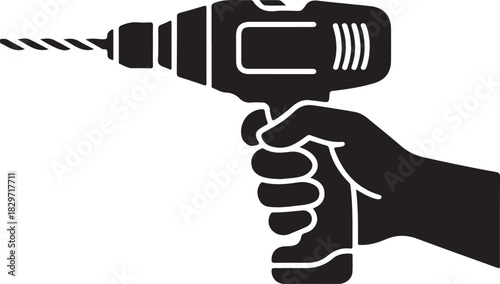 Hand holding power drill vector image, suitable for illustrating construction, renovation, and home repair projects.