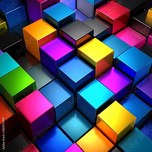 Vibrant, high-definition wallpaper featuring an array of colorful 3D cubes in various sizes, creating a dynamic and playful geometric pattern.