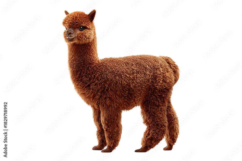 Fototapeta premium Cute Alpaca Portrait for Animal and Wildlife Themes on Transparent or White Background PNG