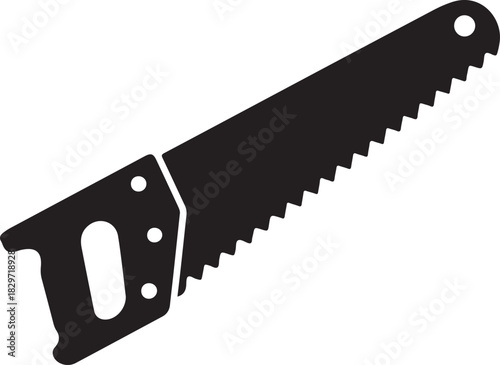 Hand saw tool vector silhouette illustration for woodworking and carpentry projects isolated on black background