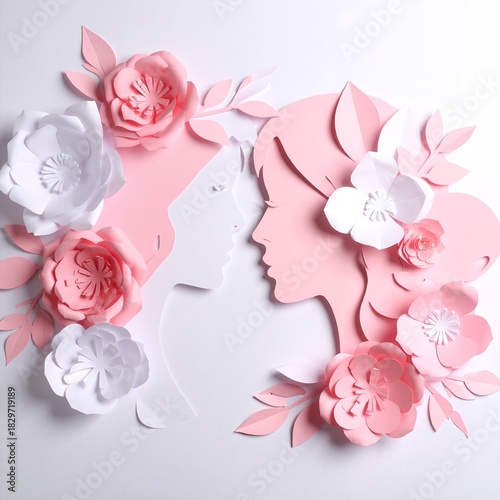 A vibrant arrangement of intricately crafted paper flowers in various colors, delicately placed against a clean, bright white background, showcasing their textures.