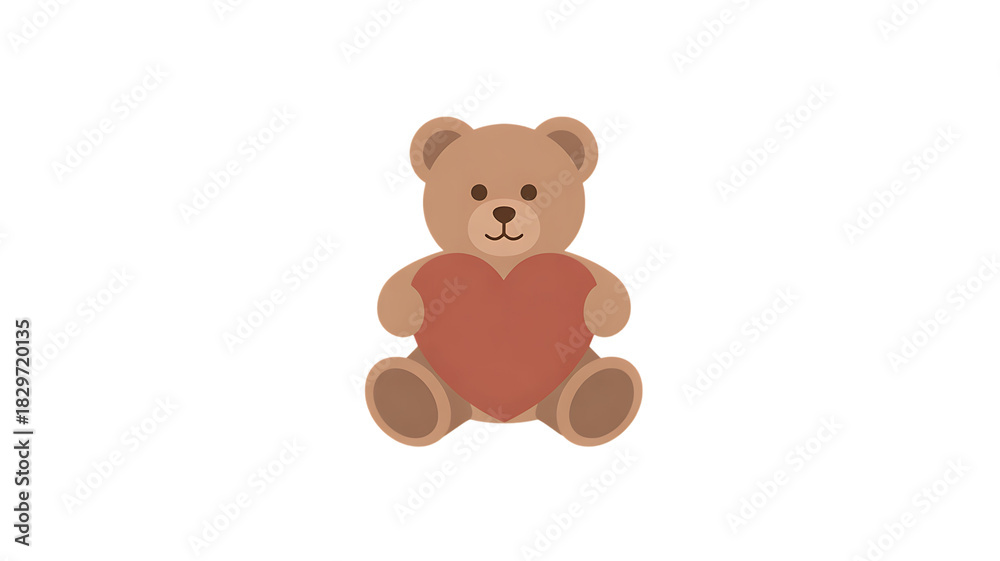 Fototapeta premium Cute Teddy Bear Holding a Red Heart love romance Transparent Background.