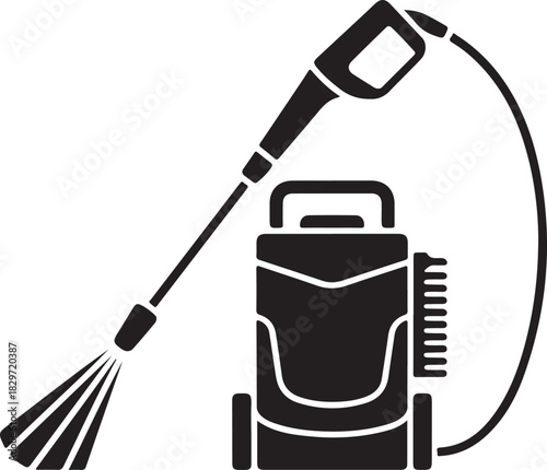 High pressure washer vector icon with a long lance spraying water for powerful cleaning applications