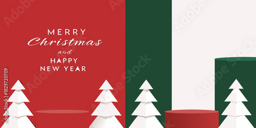 Festive christmas and new year greetings with geometric tree display