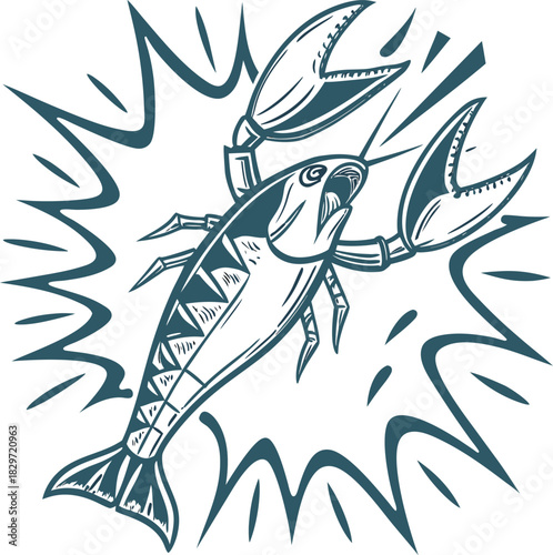 Ink sketch of lobster.American lobster homarus americanus, delicious seafood from the Atlantic coast of the United StatesHand drawn illustrations converted to vector