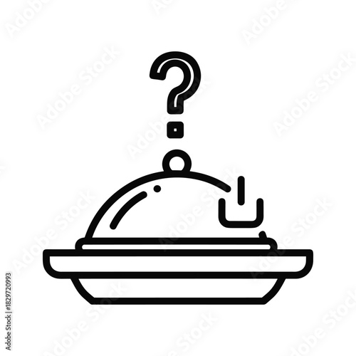Question mark above covered food serving dish icon representing uncertainty about a meal choice or dietary restriction