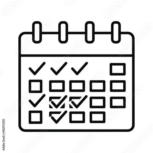 Simple black and white line icon of a calendar with several checked boxes representing scheduled or completed tasks