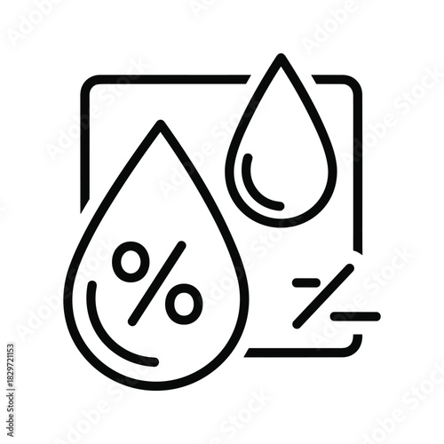 Black and white line icon representing humidity measurement with percentage sign and water drop isolated on